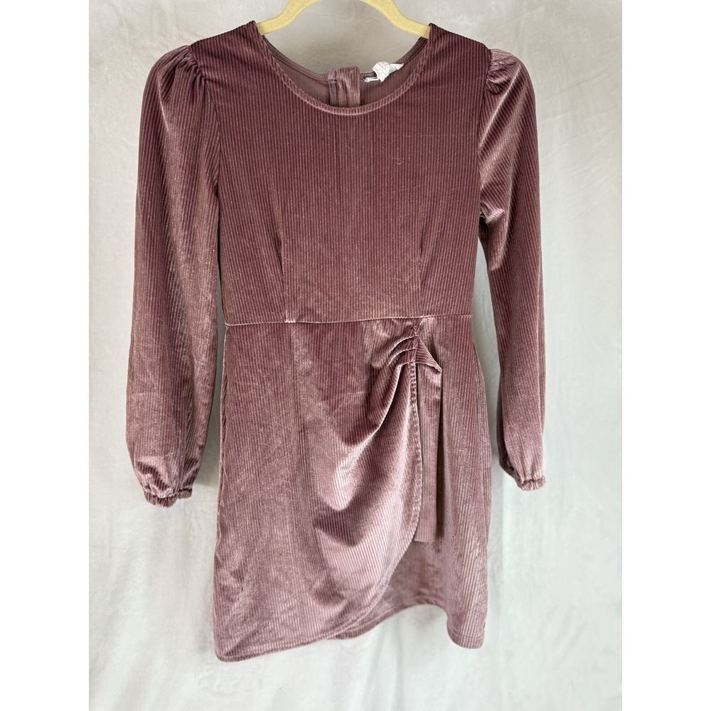 Ally B Girls Size 12 Pink Velvet Cord Belted Special Occasion Dress Long Sleeve
